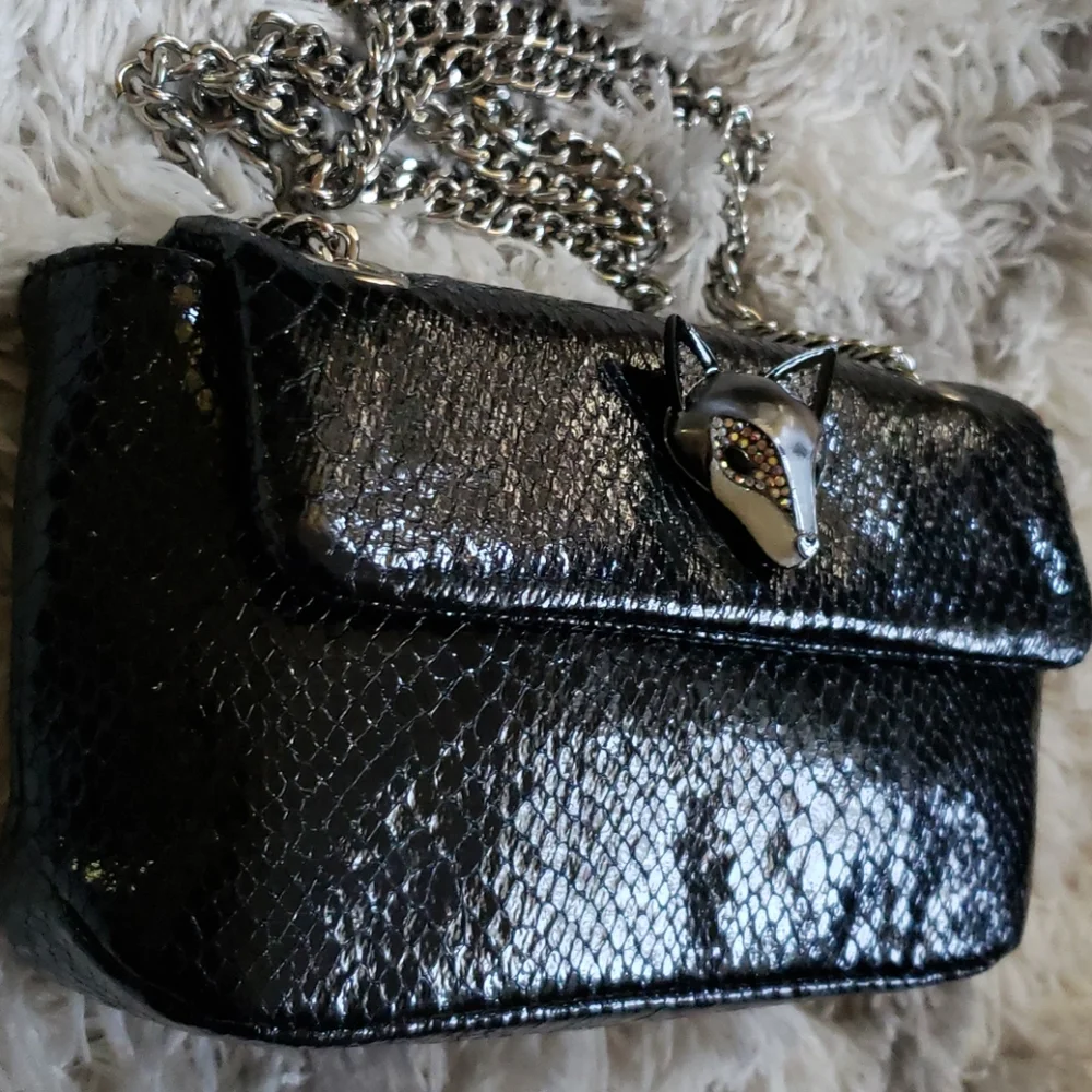 Betsey Johnson Slither & Shine Snake Embossed Crossbody Black Bag Rare NWT